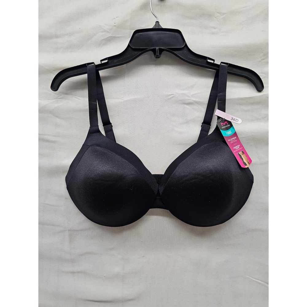 Maidenform Womens Comfort Devotion T-Shirt Bra Black Nylon Blend Casual Size 36D